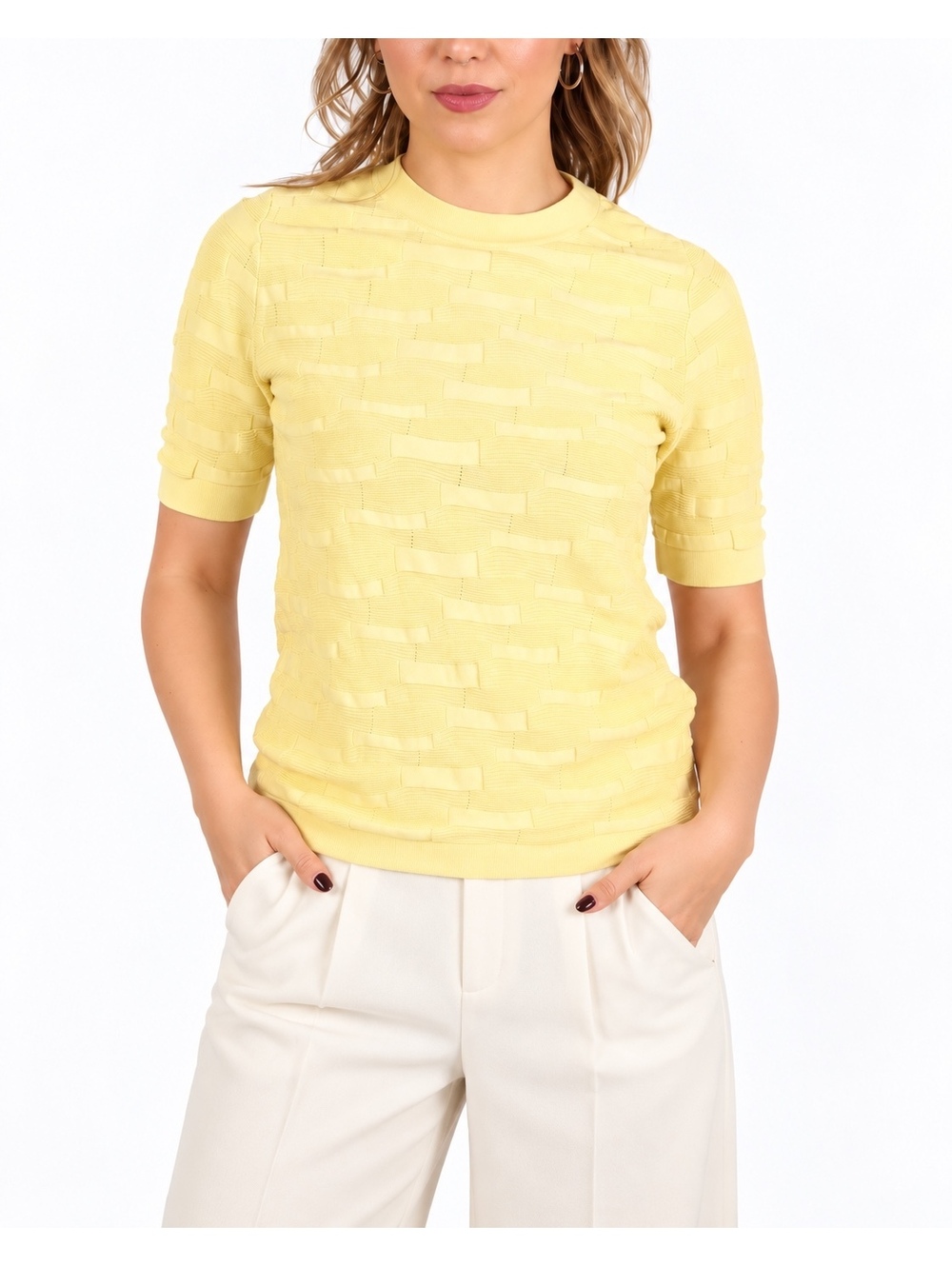 COS Textured Knit Short Sleeve Top Butter Yellow 100% Cotton Size M